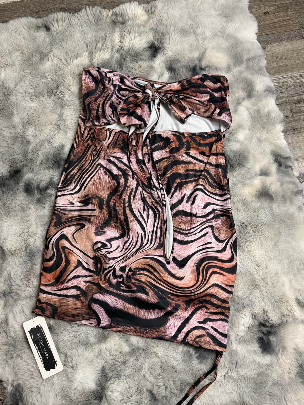 Lush Pink & Brown Animal Print Strapless Dress